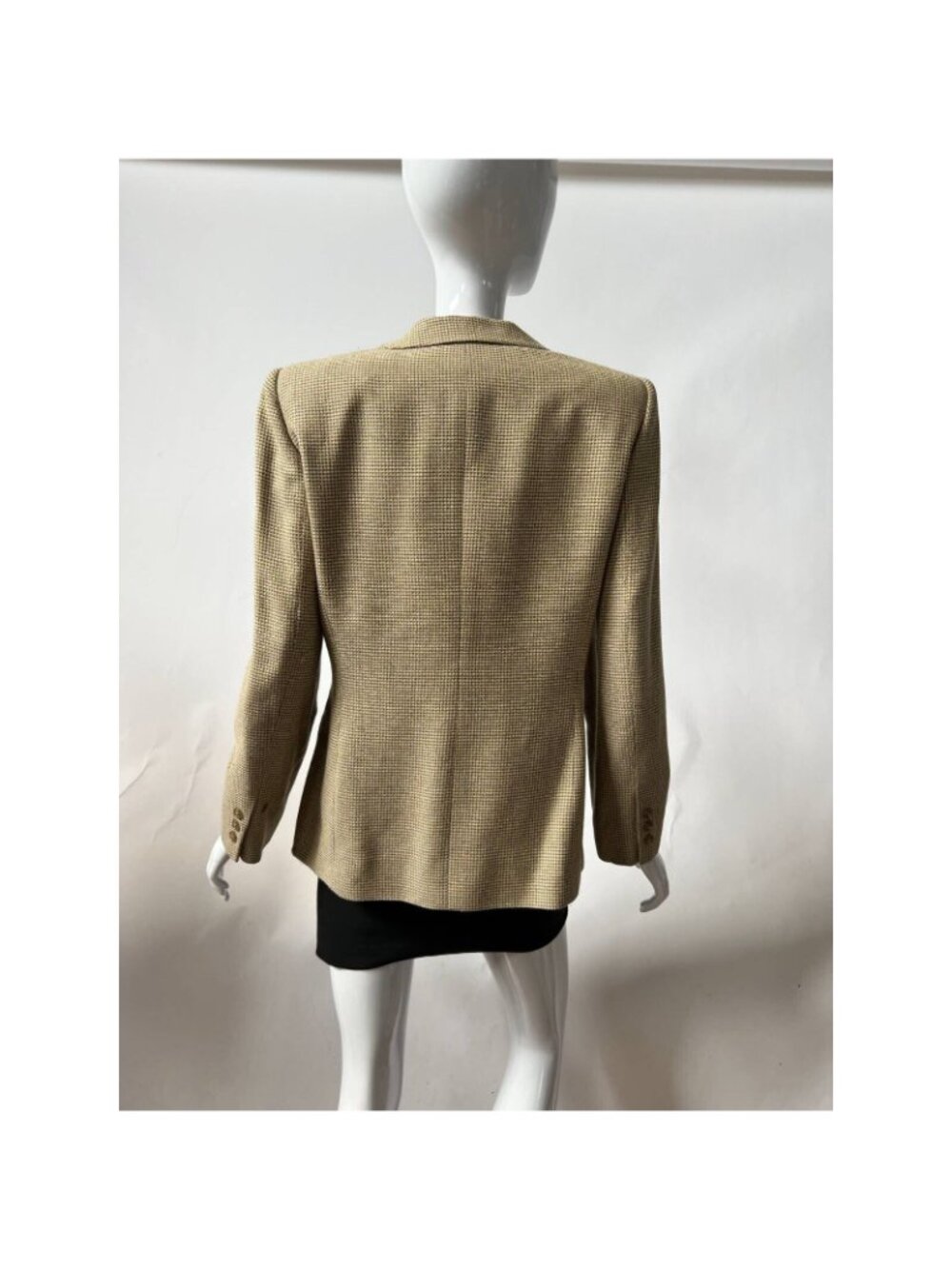Linda Allard Ellen Tracy Vintage Petite Blazer Beige Houndstooth Wool Silk Blend - Picture 2 of 12